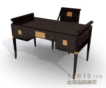 黑色欧式阅览桌子3d模型下载
