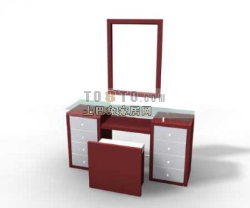 红色现代风格梳妆3d模型下载