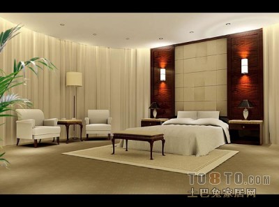 简欧布艺卧室3d模型下载