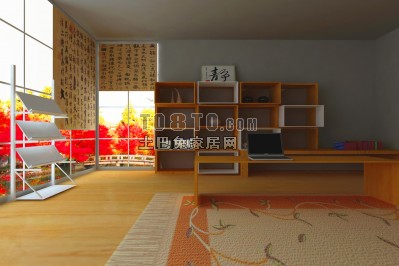 中式休闲书房3d模型下载