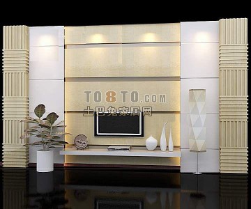 简欧风格电视背墙3d模型下载