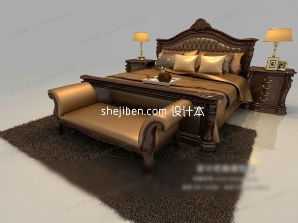 美式家具床3d模型下载