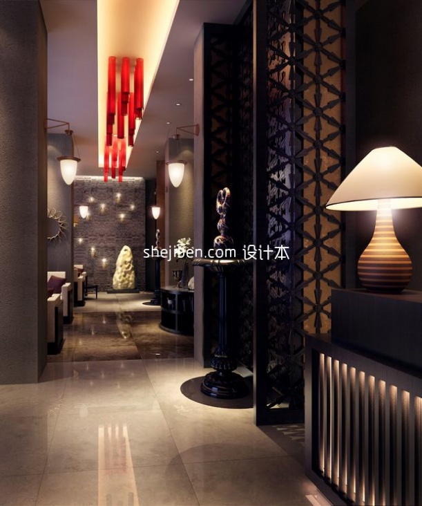中式酒店过道免费3d模型下载