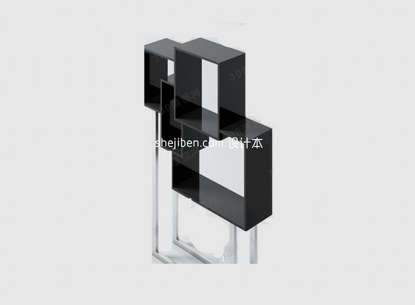 黑色系现代博古架展示装饰柜3d模型下载
