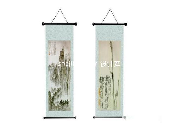 国画挂画3d模型下载