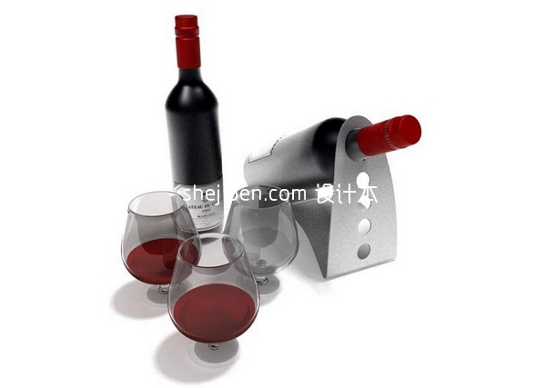 红酒酒架和玻璃高脚酒杯3d模型下载