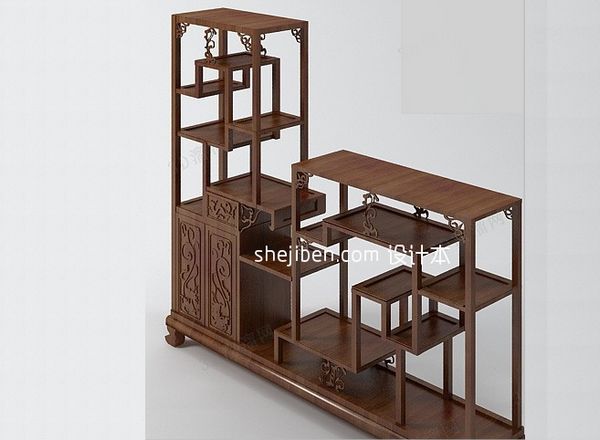 中式博古架装饰柜3d模型下载