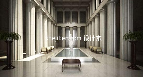 酒店大厅室内喷泉3d模型下载