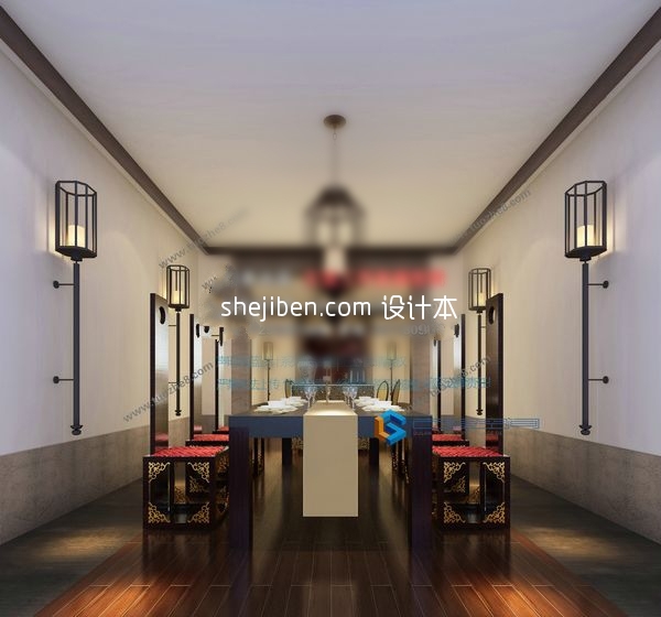 中式饭店3d模型下载