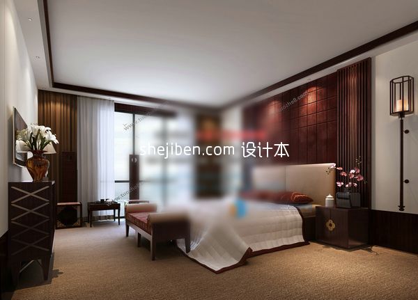 中式卧室3d模型下载