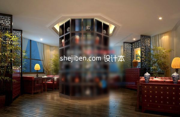 中式餐厅3d模型下载