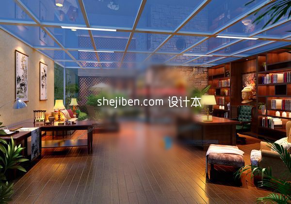 现代别墅书房3d模型下载