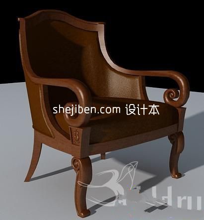 美式扶手单人沙发椅3d模型下载
