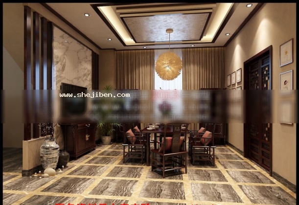 中式餐厅3d模型下载