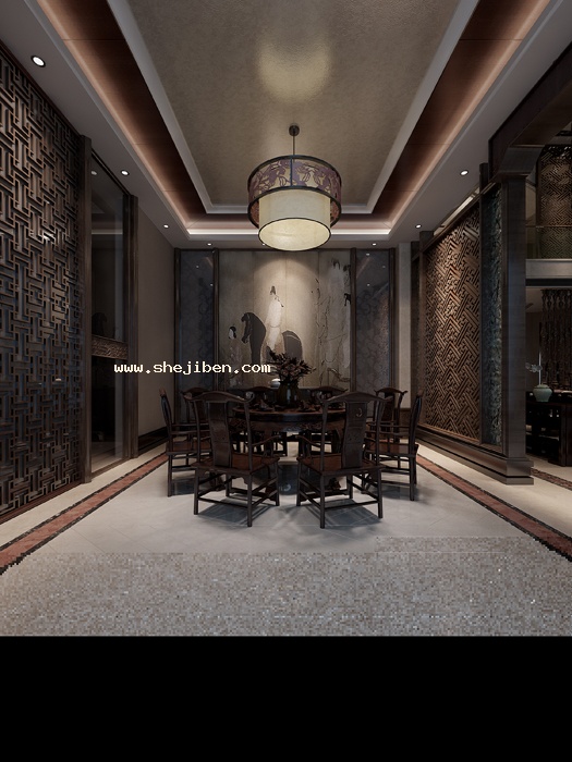 小型中式餐厅3d模型下载