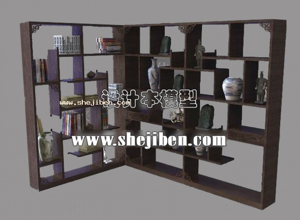 拐角书柜3d模型下载