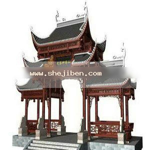 户外中式建筑3d模型下载