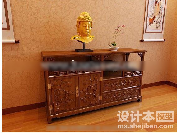 中式玄关厅柜3d模型下载