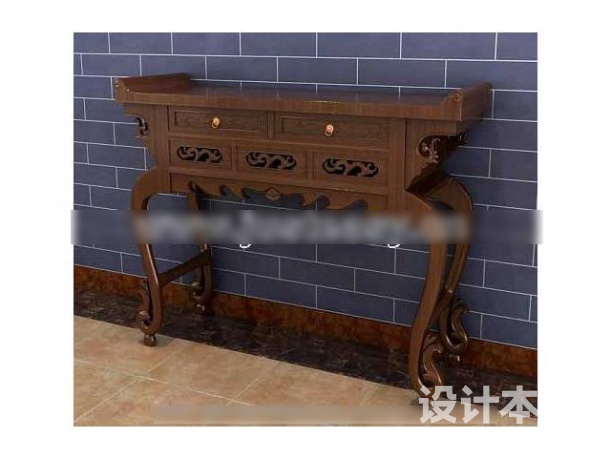 中式玄关柜3d模型下载