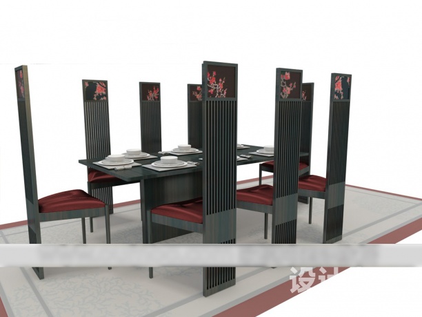 仿古家具桌椅组合3d模型下载