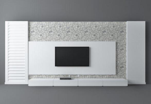 现代简约白色电视背景墙3d模型下载