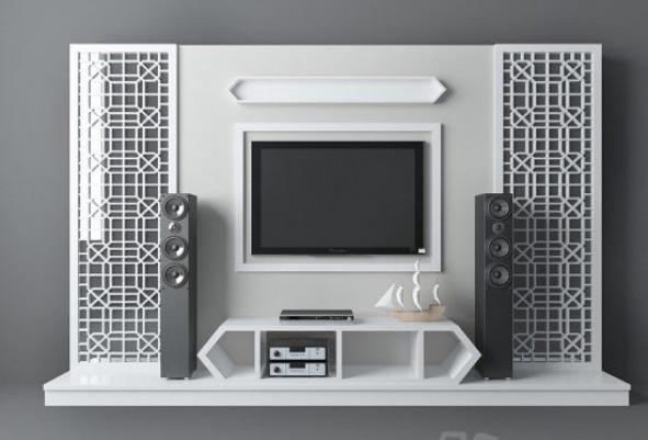 现代中式背景墙3d模型下载