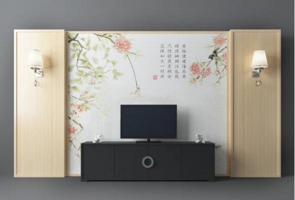 中式电视墙3d模型下载