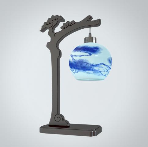 中式青花瓷台灯3d模型下载