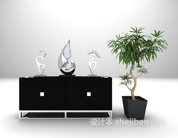 黑色电视柜3d模型下载