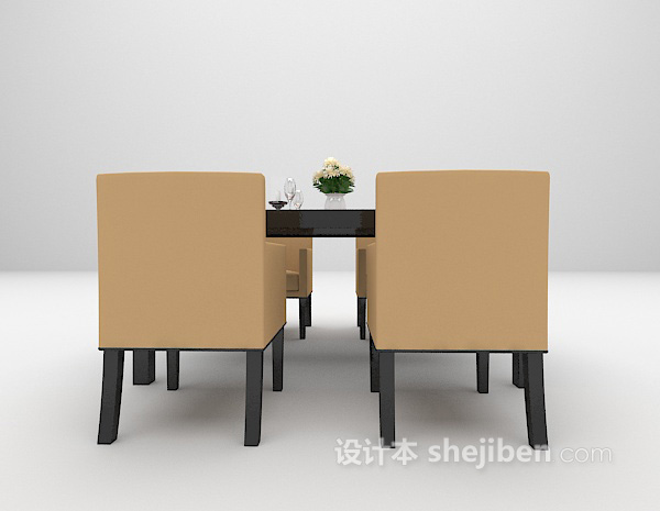 现代木质餐桌3d模型下载