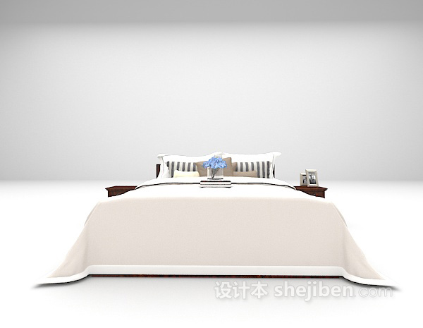 棕色木质床3d模型下载