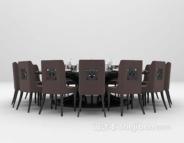 黑色布艺餐桌3d模型下载