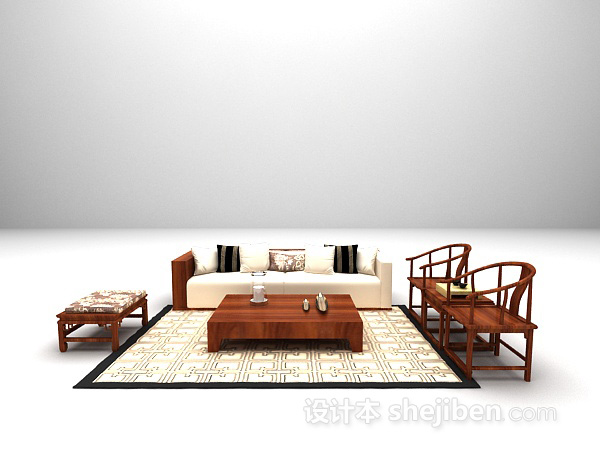 中式组合沙发3d模型下载