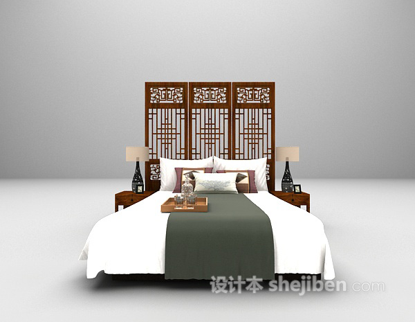 中式木质床推荐3d模型下载