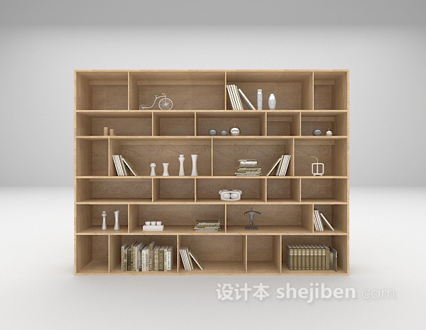 现代浅色书柜3d模型下载