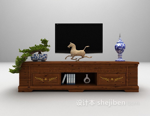 东南亚风格电视柜3d模型下载