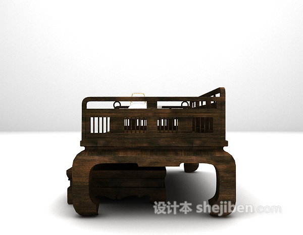 棕色木质双人沙发3d模型下载