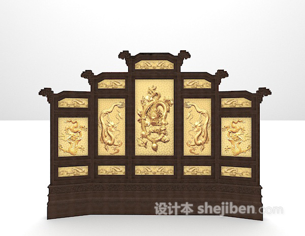 木质屏风3d模型下载