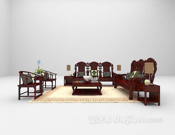 家庭组合沙发3d模型下载