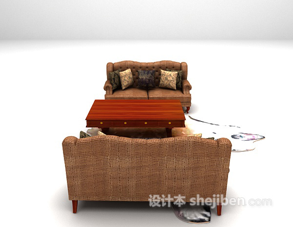欧式复古沙发3d模型下载