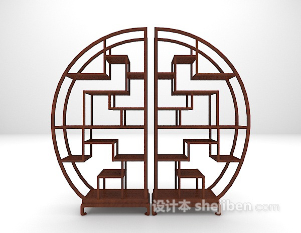 中式圆形博古架3d模型下载
