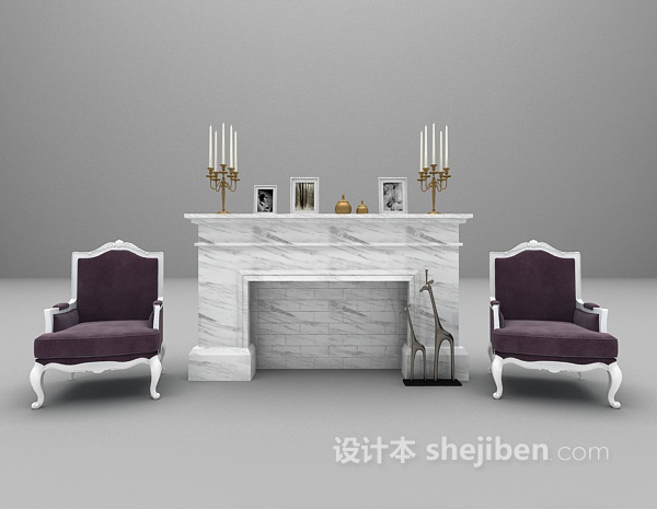 白色壁炉3d模型下载