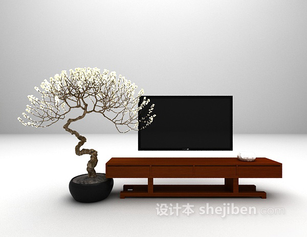 棕色电视柜max3d模型下载