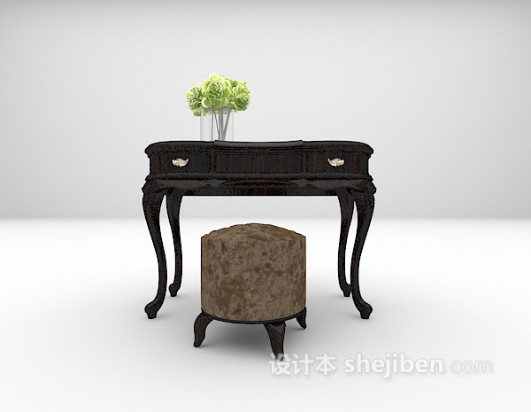 黑色木质梳妆台3d模型下载