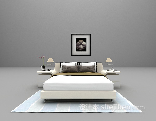 白色席梦思床3d模型下载