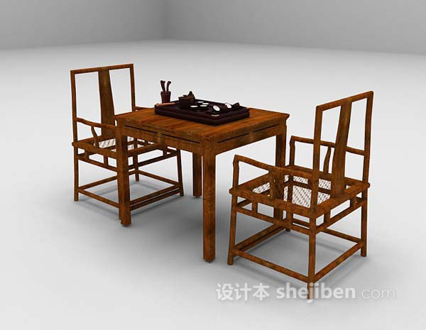 中式桌椅组合3d模型下载