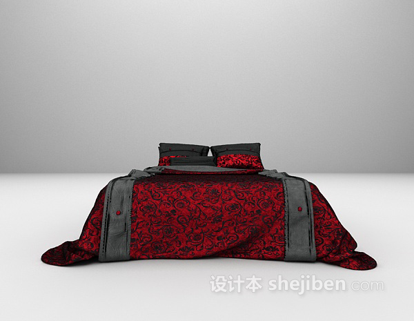 灰色双人床3d模型下载