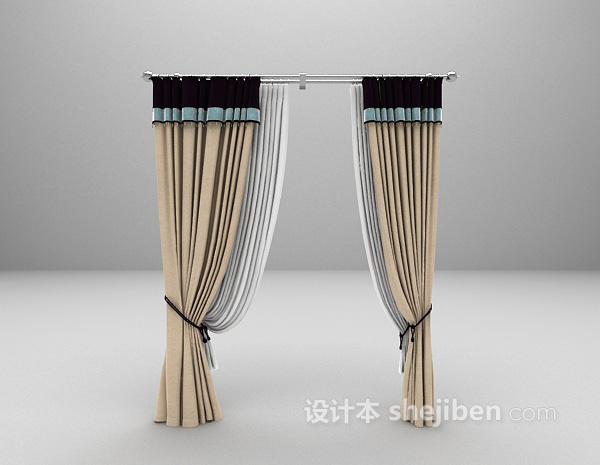 灰色窗帘3d模型下载