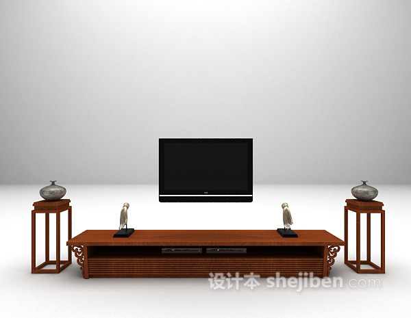 中式风格电视柜3d模型下载