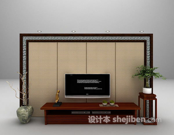 中式背景墙欣赏3d模型下载